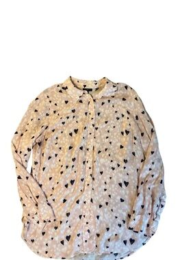 Talbots Pink Blouse with Navy and White Heart Print